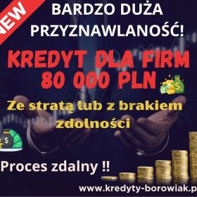 Kredyt dla FIRM 80 000 PLN ze stratą/z brakiem zdolności - BARDZO DUŻA PRZYZNAWA